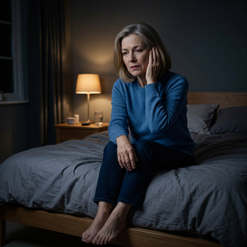 A woman awake at night