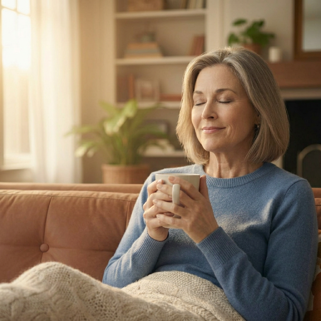 A woman looking relieved